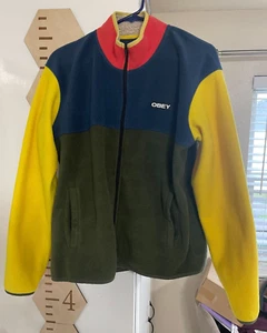 Obey Worldwide Colorblock Fleece Jacket, Multicolor (Red, Yellow, Green, Blue), - Picture 1 of 5