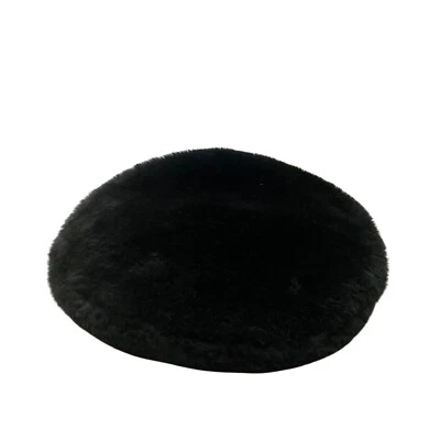 Black Faux Fur Beret Hat With Genuine Leather Adjustable Band One Size - Image 1 of 4