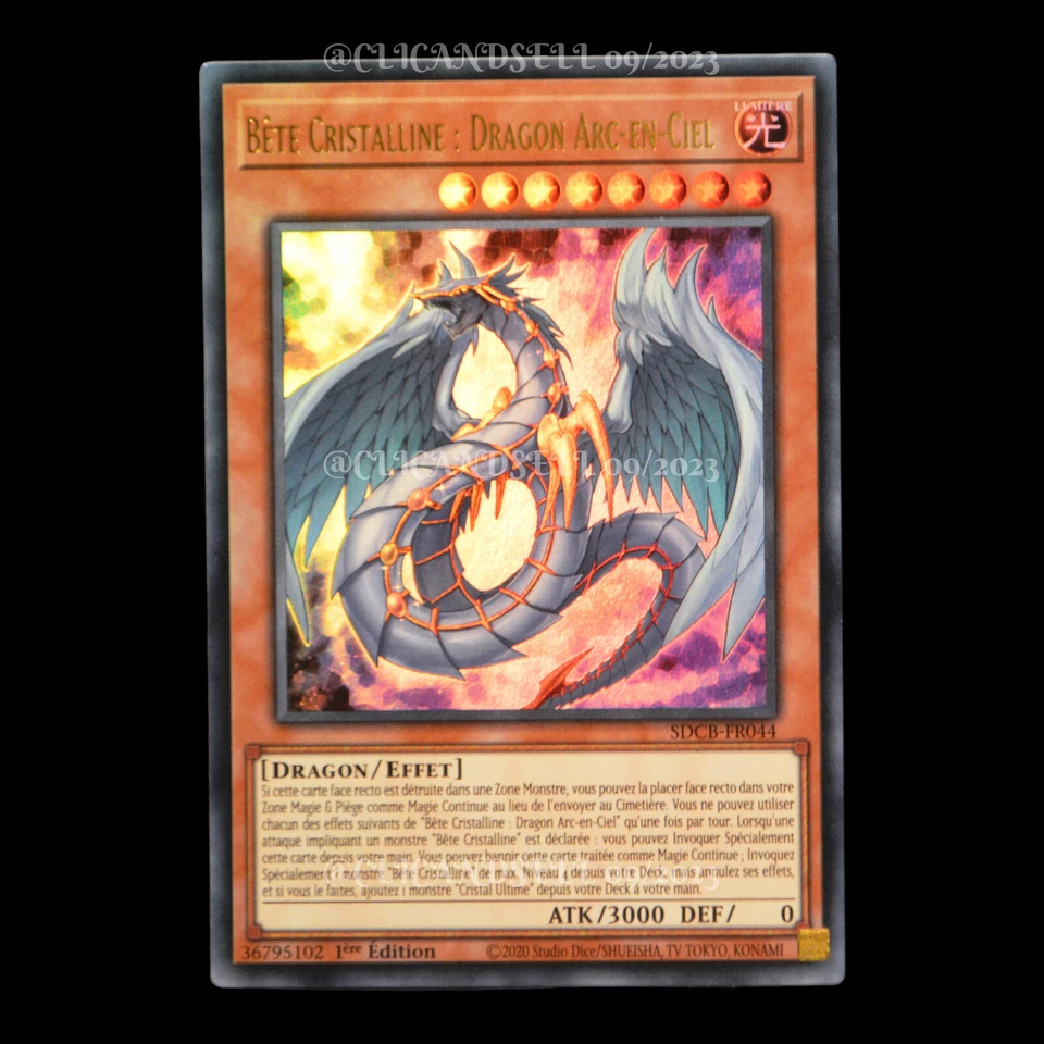 carte YU-GI-OH SDCB-FR044 Bête Cristalline : Dragon Arc-en-Ciel UR - Photo 1/1