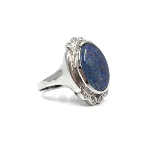 14kt Weißgold Ring 585 Gold Opal Damen Statement Schmuck Diamanten 17.5mm / 55 - Picture 1 of 21