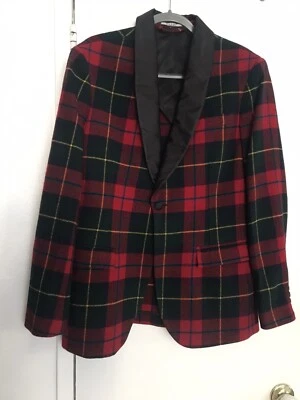Rugby Ralph Lauren Satin Collar  Tartan Check Wool Jacket Blazer Size 38R - NWOT - Изображение 1 из 4