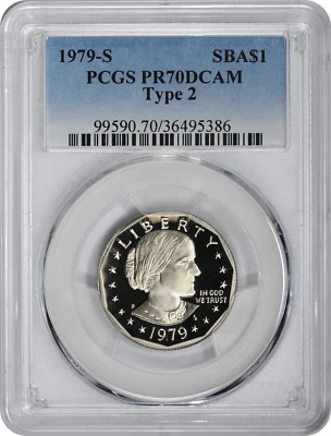 1979-S Type 2 Susan B Anthony Dollar SBA PR70DCAM PCGS Proof 70 DC Clear 'S' - Image 1 of 2