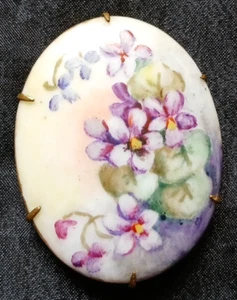 Antique Handmade Hand Paint Brooch Porcelain Flower Forget Me Not C-Clasp Pin - Picture 1 of 11