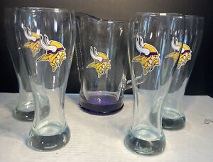 NFL Minnesota Vikings 23 oz Pilsner Beer Glasses Set Of (4) & Matching Pitcher !