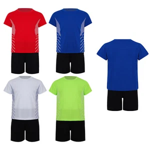 Kids Boys T-shirt With Shorts Running Tracksuit Gym Sports Set Sleeve Outfit - Picture 1 of 45