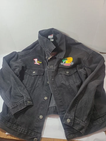 Vintage Bass Pro Shops Nascar Black Denim Jacket Men's XL 1 Team Atlanta 500 Cover