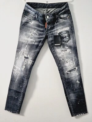 DSQUARED2 Jennifer Distressed Cropped Low-Rise Black Wash Skinny Jeans - Size 36 - Image 1 of 4