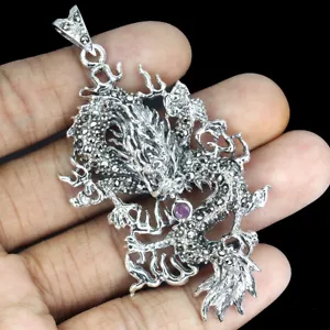 Verano 925 Plata Pendiente Redondo Rubí Marcasita Dragón Joya De Piedra Natural - Imagen 1 de 10