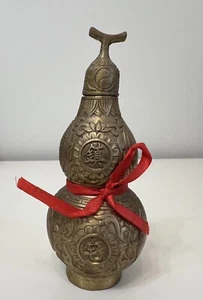 Chinese Brass Bottle Gourd Statue Ornament For Happiness Good Luck Figure - Picture 1 of 8