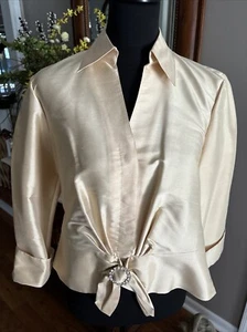 Talbots Women’s Gold Pure Silk Blouse Rhinestones Size 8 - Picture 1 of 10