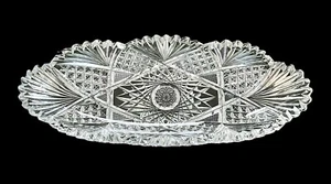 American Brilliant Cut Glass Crystal Oblong Bowl Relish Celery Tray Hobstars 11” - Picture 1 of 7