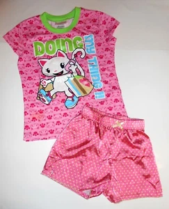 Girls 6-6X Sleepwear Pink Steve Short Sleeve Cat Shirt & Carter's Satin Shorts - Picture 1 of 11
