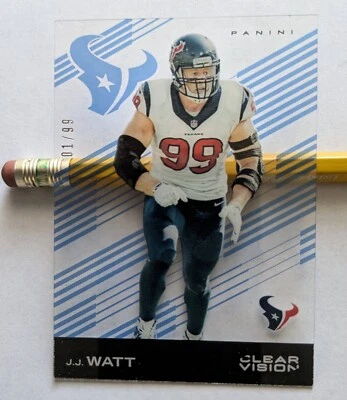 J.J. WATT, 2015 PANINI PRIZM BLUE CLEAR VISION ACETATE CARD #56, s/n 01/99 - Image 1 of 4