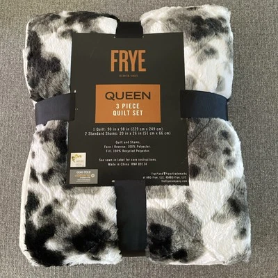Frye Faux Fur 3PC Quilt Queen Comforter +2 Duvets Reversible 90" X 98" Black - Image 1 of 4