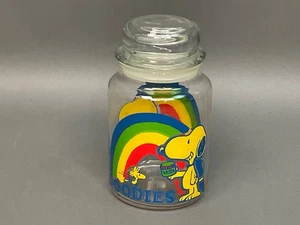 Peanuts Snoopy & Woodstock Rainbow "Goodies" Glass Jar Canister Retro Vintage - Picture 1 of 7
