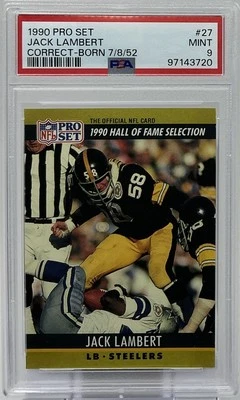 Jack Lambert PSA 9 -1990 Pro Set ‘Hall of Fame’ -Steelers Legend- “Jack Splat” - Image 1 of 4