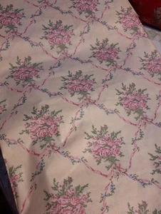 V.I.P. Vintage 1993 Pink Roses And Ribbions 48in Cotton Fabric Sold by the Yard - Picture 1 of 3