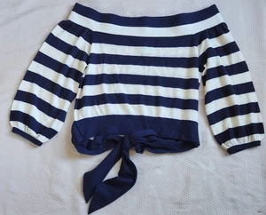 Suéter Pullover Club Nonaco Azul Marino Blanco Rayas Cachemira Fuera del Hombro L - Imagen 1 de 7