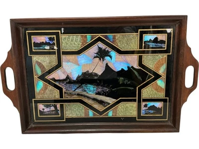 Morpho Art Deco Butterfly Wing Reverse Painted Serving Tray Vintage - Image 1 of 4