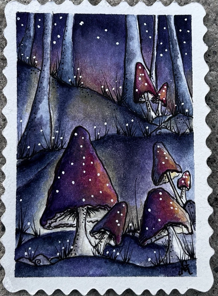 ACEO Original, Fantasy Forest Mushroom, Watercolor by Gretchen Schroeder - Image 1 of 1