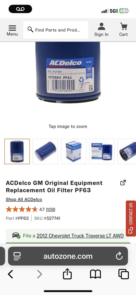 Filtro de aceite de motor-turbo ACDelco GM equipo original PF63E Foto 1 de 4