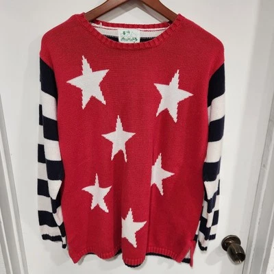 The Quacker Factory Women's USA Flag Sweater, Cotton Raime Blend, Large, Stars - Image 1 of 4