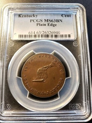 PCGS MS63BN undated (c.1792-1794)  Kentucky Token "Plain Edge" Colonial Cent - Image 1 of 3