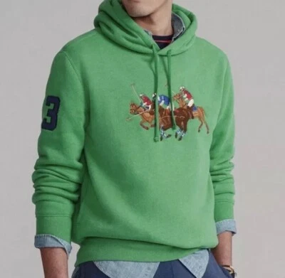NUEVO CON ETIQUETAS Polo Ralph Lauren Para Hombres 4XB Verde Triple Pony Jugador Polar Sudadera con Capucha Foto 1 de 4