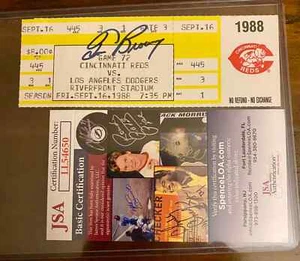 Tom Browning Reds Rare Autographed Signed Perfect Game FULL Ticket JSA Certified - Picture 1 of 2