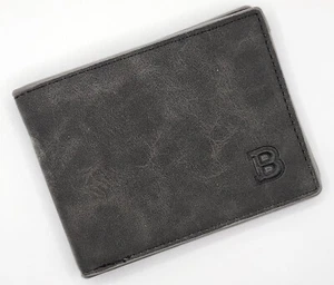 Gray Faux Leather Men's Bi-fold Wallet - Picture 1 of 4