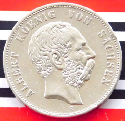GERMAN 5 MARK 1900 E States SAXONY King Albertine Silver Coin EMPIRE WW1 +RARE+ - Image 1 of 4