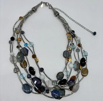 Cookie Lee Pearl, Aurora Borealis Crystal Necklace Front Toggle/Charms, Silver  - Image 1 of 4