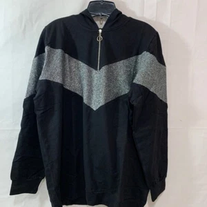Milan Kiss Womens Half Zip Sweatshirt Hoodie in Black & Silver Metallic Size XL - Picture 1 of 8