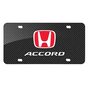 Honda Red Logo Accord Carbon Fiber Look Graphic Metal License Plate - Picture 1 of 6