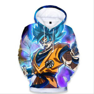 Boys Anime Dragon Ball Super God Blue Hair Son Goku Sweater Hoodie Sweatshirts