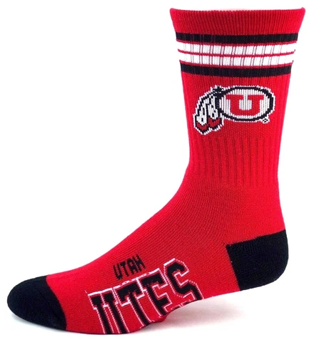 Utah Utes Four Stripe Red & Black Deuce Crew Socks Cover