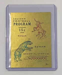1938 Texas Vs. Baylor Platinum Plated Artist Signed Football Program Card 1/1 - Picture 1 of 2