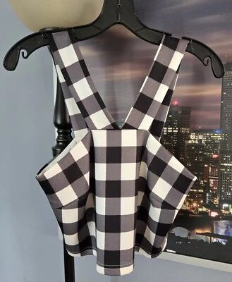 复古 90 年代 Nordstrom 女式小号夏季格子作物格子背心黑色白色 — 第 1/4 张图片