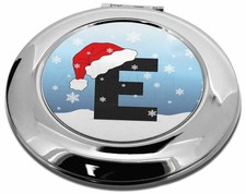Letter 'E' Wearing a Santas Hat Make-Up Round Compact Mirror Girly Gift, A-5CMR