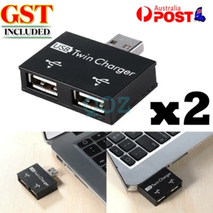 USB2.0 Male to Twin Charger Dual 2 Port USB Splitter Hub Adapter Converter 2pcs - Picture 1 of 8