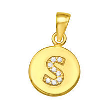 S Initial Pendant Gold Plated 925 Sterling Silver with Cubic Zirconia