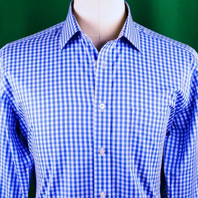 Camisa de vestir de negocios formal azul para hombre clásica a cuadros de guinga a cuadros sin arrugas Foto 1 de 4