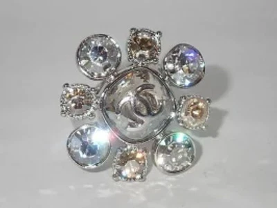 CHANEL Ring Coco CC Logo Mark Rhinestone Silver Tone US6.25 EU53 09C Stamped - Image 1 of 4