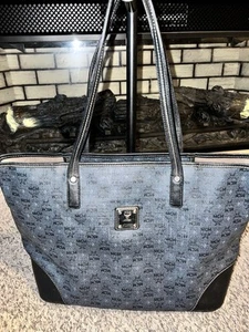 MCM Navy Blue/Black Visetos Coated Canvas and Leather Open Tote - Picture 1 of 15