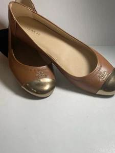 coach flats 7.5 Brown/fawn with gold toe never worn - Picture 1 of 5