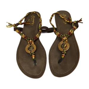 Kavanda Sandals Women 9 Braided Staps Multicolor Butterfly Thong Open Flats Boho - Picture 1 of 9