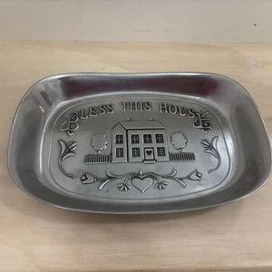 "Bless This House" Polished Pewter Tray by Wilton - Picture 1 of 8