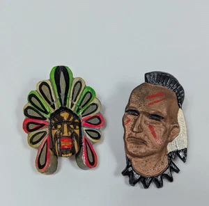 Boy Scouts Vintage Wood & Plastic Handpainted Indian Chief Neckerchief Slides - Picture 1 of 3