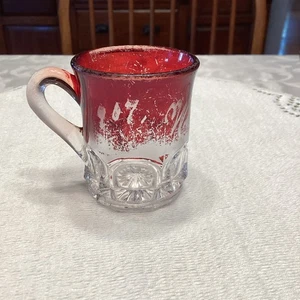 ANT VTG Ruby Red Flash Glass Souvenir Punch Cup Mug Pressed Glass EAPG No Name - Picture 1 of 7