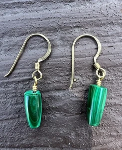 14 K Gold Filled Malachite Dangle Hook Earrings Earrings New  - Picture 1 of 8
